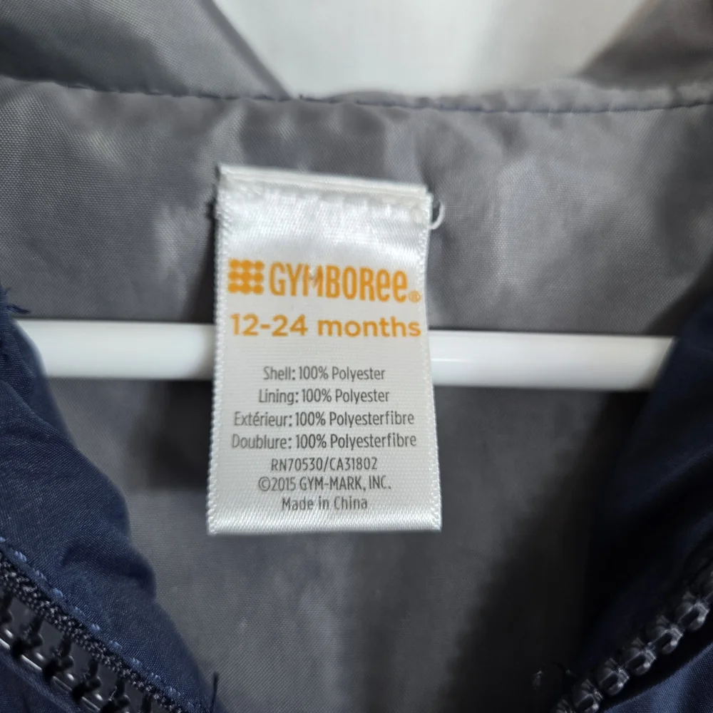 Gymboree Boys Navy Blue Lightweight Lined‎ Windbreaker Hooded Zip Jacket 12-24Mo